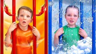 Hot vs Cold Prison Escape Adventure with Kids