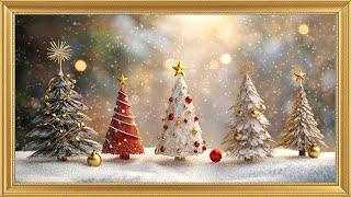 Miniature Christmas Magic: Christmas Trees with Falling Snow | 4K Art Screensaver