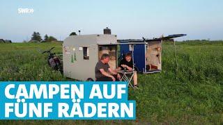 DIY-Fahrradcamper: Vater und Sohn campen in selbstgebauten Wohnwagenanhängern fürs Rad