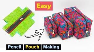 FAST AND EASY - Pencil pouch making at home| How to make a round pouch | Bag cutting and stitching