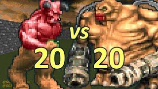 20 Barons of Hell vs 20 Mancubi - Monster Infighting - Doom II Retro Battles