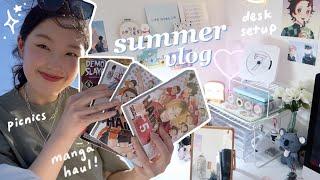 days in my life vlog: picnics, lots of anime, aesthetic desk setup, summer things