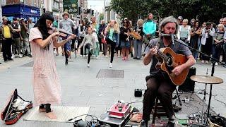 New act Tim Scanlan & Mana Okubo  take Grafton Street by Storm & Joined by Irish Dancers from Crowd