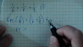 Solve the formula for the specified variable. 1 f  =  1 p  +  1 q ; f or 1/f=1/p+1/q