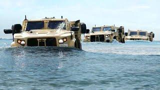 US Pushing Armored Vehicles to the Extreme Limits During Deep Water Crossing