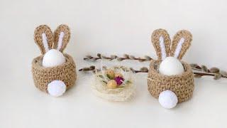 Crocheted jute bunny basket. Easter egg holder. Easter decor.