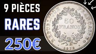 9 Pièces Rares et Chères de 50 Francs Hercule en ARGENT de l'époque moderne de France !