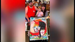 Family gets a caricature in Honolulu Hawaii by Ninja Sketch