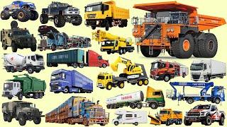 Trucks Name Sounds, Trucks Collection, Trucks Name list - Dump truck, Monster truck, Mining, Crane