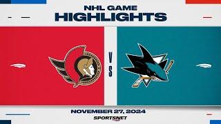 NHL Highlights | Senators vs. Sharks - November 27, 2024