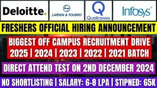 Deloitte, Infosys, Qualcomm, L&T Biggest Hiring | Latest OFF Campus Drive For 2025, 2024, 2023 Batch