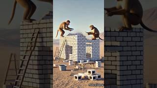 The monkey and his child work hard to build a house in the desert  #ai #monkey #house