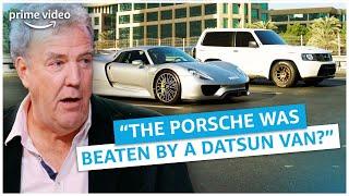 Porsche 918 vs. Bugatti Veyron vs. Nissan Patrol | The Grand Tour | Amazon Prime Video NL