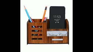 DecorHome Pen Stand With Visiting Card & Mobile Holder | Multipurpose Wooden Desk Organizer Pen