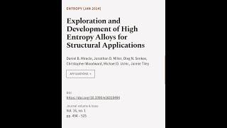 Exploration and Development of High Entropy Alloys for Structural Applications | RTCL.TV
