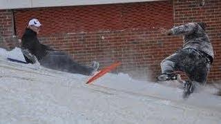 FAT MAN FALLS OFF SNOW SLED