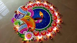 Easy and attractive rangoli for Diwali. Medium size rangoli design for Diwali.