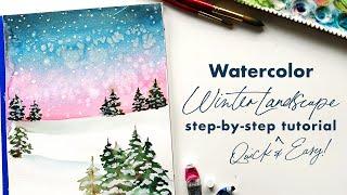 Easy Watercolor Winter Landscape Tutorial (10 minute painting)
