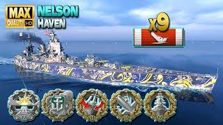 Battleship Nelson: 9 ships destroyed on map Haven - World of Warships