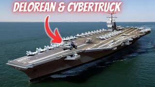 EPIC COLLISION: DeLorean vs. Cybertruck on an aircraft carrier!