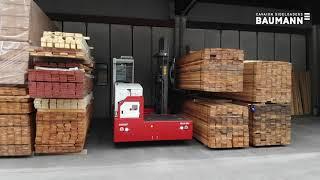 Long Load Forklift Baumann Electric Sideloader in timber application