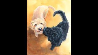 Two Dogs One Heart Watercolor Portrait Wedding Gift