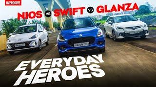 2024 Maruti Suzuki Swift vs Toyota Glanza vs Hyundai Nios comparison review - bestsellers match up