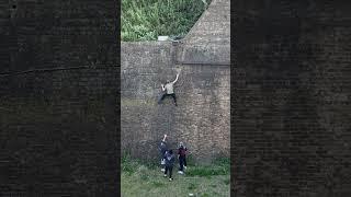 Toby catapult escape from a moat. Full video on our channel #storror #parkour