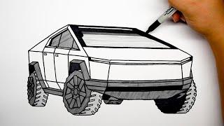 How to draw a car - Tesla Cybertruck - Step by step #1