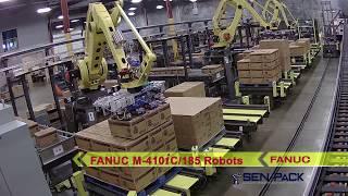 Robotic System Uses Three FANUC Palletizing Robots to Service Nine Production Lines - Sen-Pack