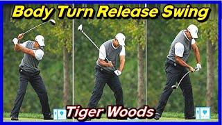 Golf Textbook "Tiger Woods" Body Turn Release Swing Sequence & Range Swing Motions