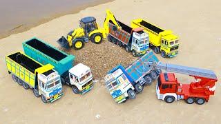 JCB 3DX Fully Loading Sand TATA Dumper Ashok Leyland Tipper Truck Accident Pulling Out Crane ? CSToy