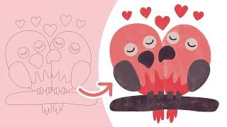 Lovebirds Illustration / Valentine's Day Drawings / Vector Painting in Adobe Illustrator