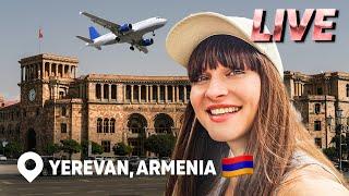 Yerevan Walk in city center, eating local food. Russian girl in Yerevan.