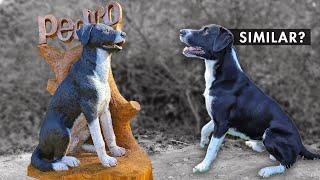 AMAZING CHAINSAW wood carving, Wooden Pet Sculpture, Dog "Pedro"