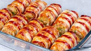 These rolls with bacon and minced meat are my husband's favorite recipe!