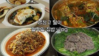 밥 잘 먹는 우리집 일주일 집밥 식단  | 벌써 봄 냄새? |  LA갈비탕, 섬초치즈카레, 콩나물 불고기, 아롱사태 봄동샤브, 냉이콩가루 비빔밥, 섬초 닭다리살덮밥