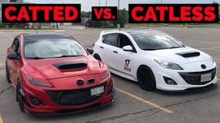 CATLESS vs CATTED DOWNPIPE Mazdaspeed 3 COMPARISON | Which Sounds Better? (REVS, 2 STEP, DRIVEBYS)