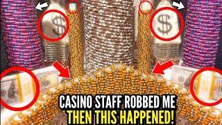 CASINO EMPLOYEE ROBBED ME! HE GOT ARRESTED! HIGH RISK COIN PUSHER MEGA MONEY JACKPOT! (MUST SEE)