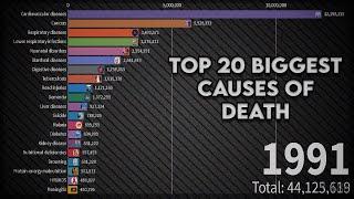 Top 20 biggest causes of death from 1990 to 2020 (Worldwide)