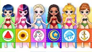 Hot Summer! Join Beach Party with Disney Princess, Draculaura & Peach | Paper Dolls & Crafts