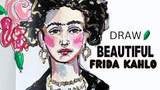Frida Kahlo drawing & painting process  ASMR