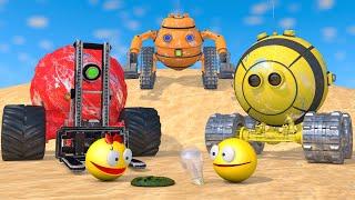 Pacman vs Concrete Mixer Truck Robot & Forklift Robot Monsters