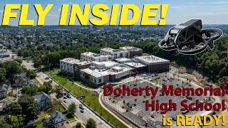 Drone flight INSIDE Worcester's finished Doherty Memorial High School!