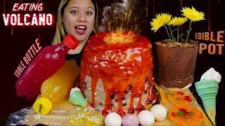 VOLCANO CAKE, EDIBLE JELLY BOTTLE, FLOWER POT, GUITAR, PIZZA | CAKE CHOCOLATE JELLY MUKBANG ASMR