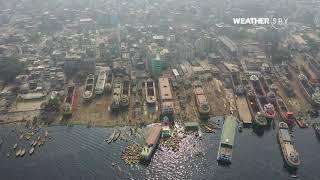 Aerial View of Buriganga River in Bangladesh Ferrying People on Boats