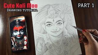 Draw with Me - Kali Maa Drawing tutorial PART 1 , Step by Step maa kali drawing tutorial