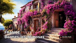 Bormes les Mimosas FRANCE - French Village Walk - Flowered Beautiful Villages 4k video tour