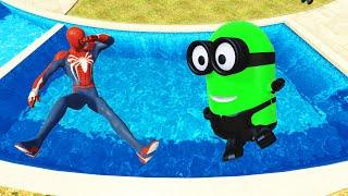 Spiderman & Rainbow Minion Team Pool Parkour in GTA 5 (Funny Moments & Fails) #13
