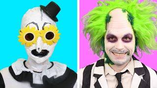 Trying Spooky SFX Halloween Makeup! Art the Clown, Joker, Beetlejuice!